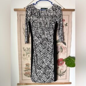 Lauren Ralph Lauren Geometric Abstract 3/4 Sleeve Stretch Dress Black White 4